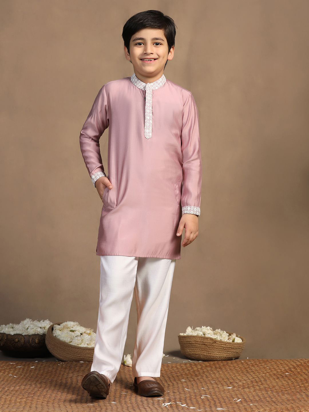 FASHION DREAM Boys Yoke Design Mandarin Collar Neck Kurta With Pyjamas