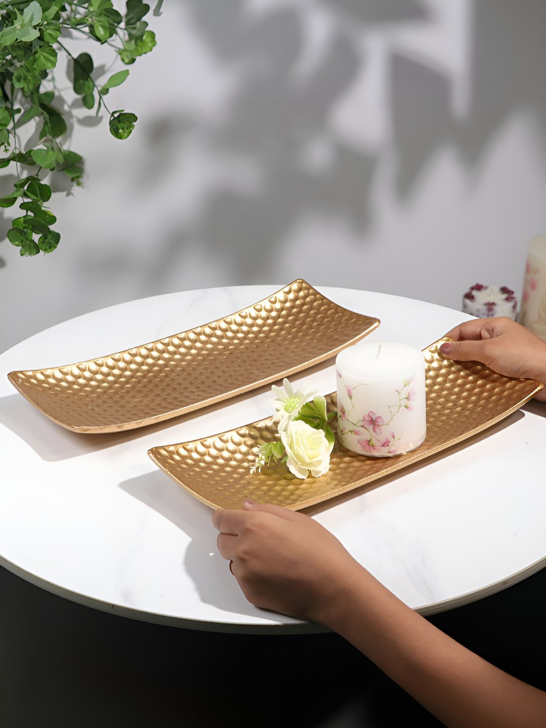 Art Street Gold-Toned 2025 MDF 2 Pieces Easy to Clean Serving Tray