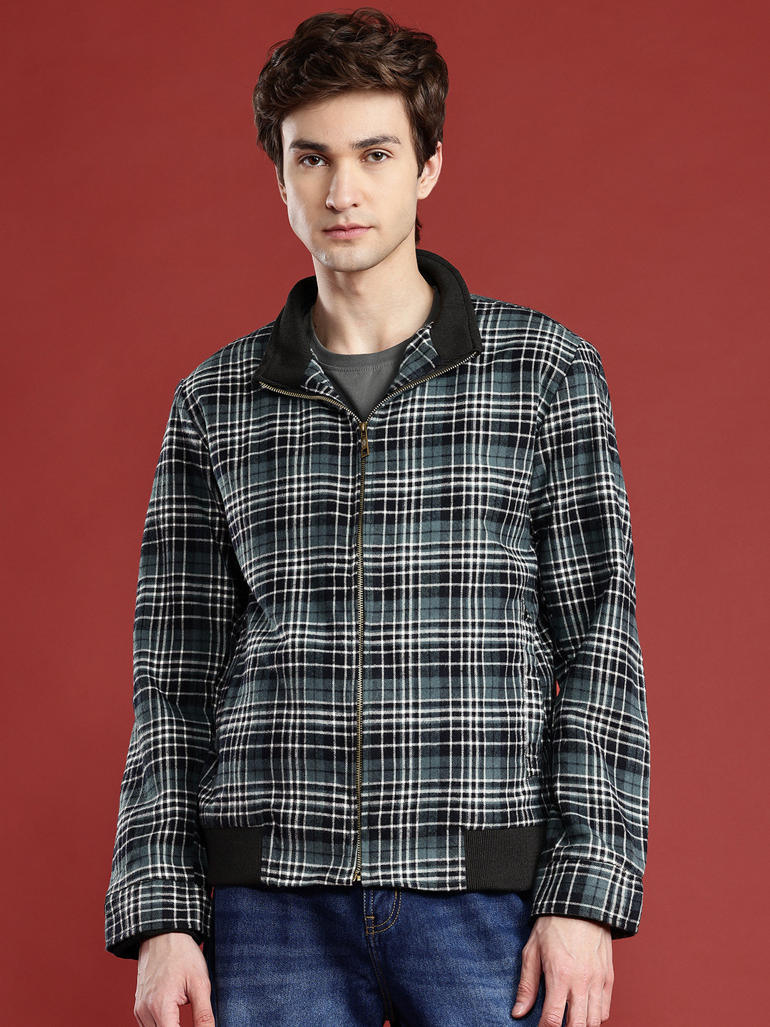 Leather Retail Men Checked Woollen Lightweight Tweed Tailored Jacket