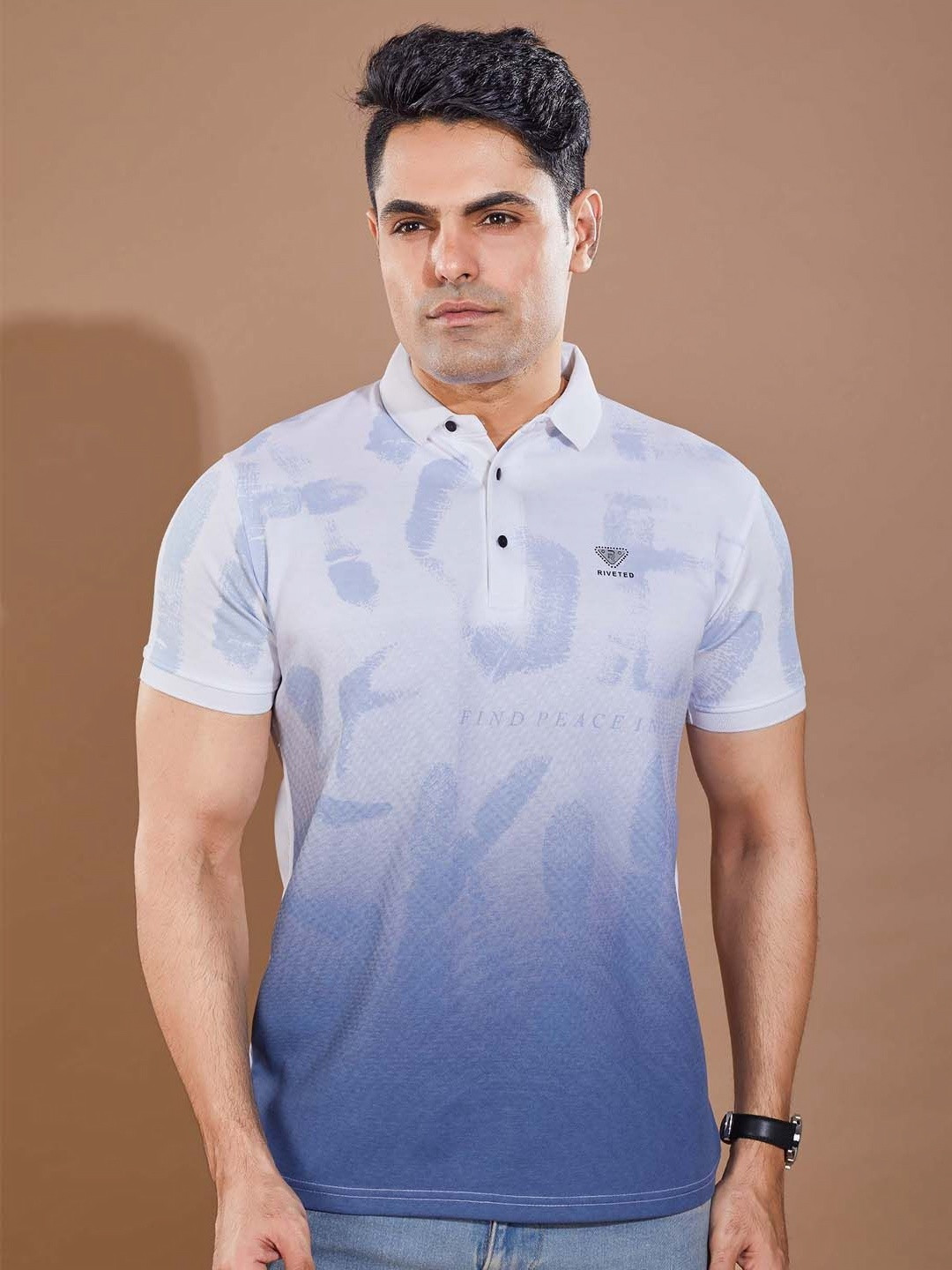 PRORIDERS Abstract Printed Polo Collar Slim Fit T-shirt