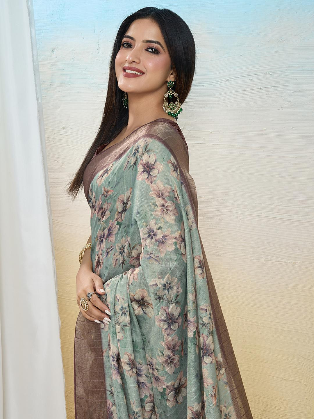DIVASTRI Sea Green Tissue Woven Design Sarees