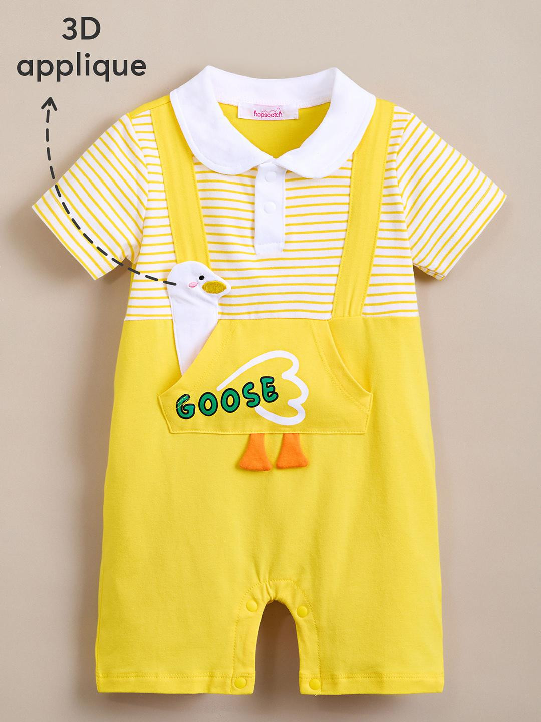 Hopscotch Unisex Kids Goose Applique Peter Pan Collar Romper