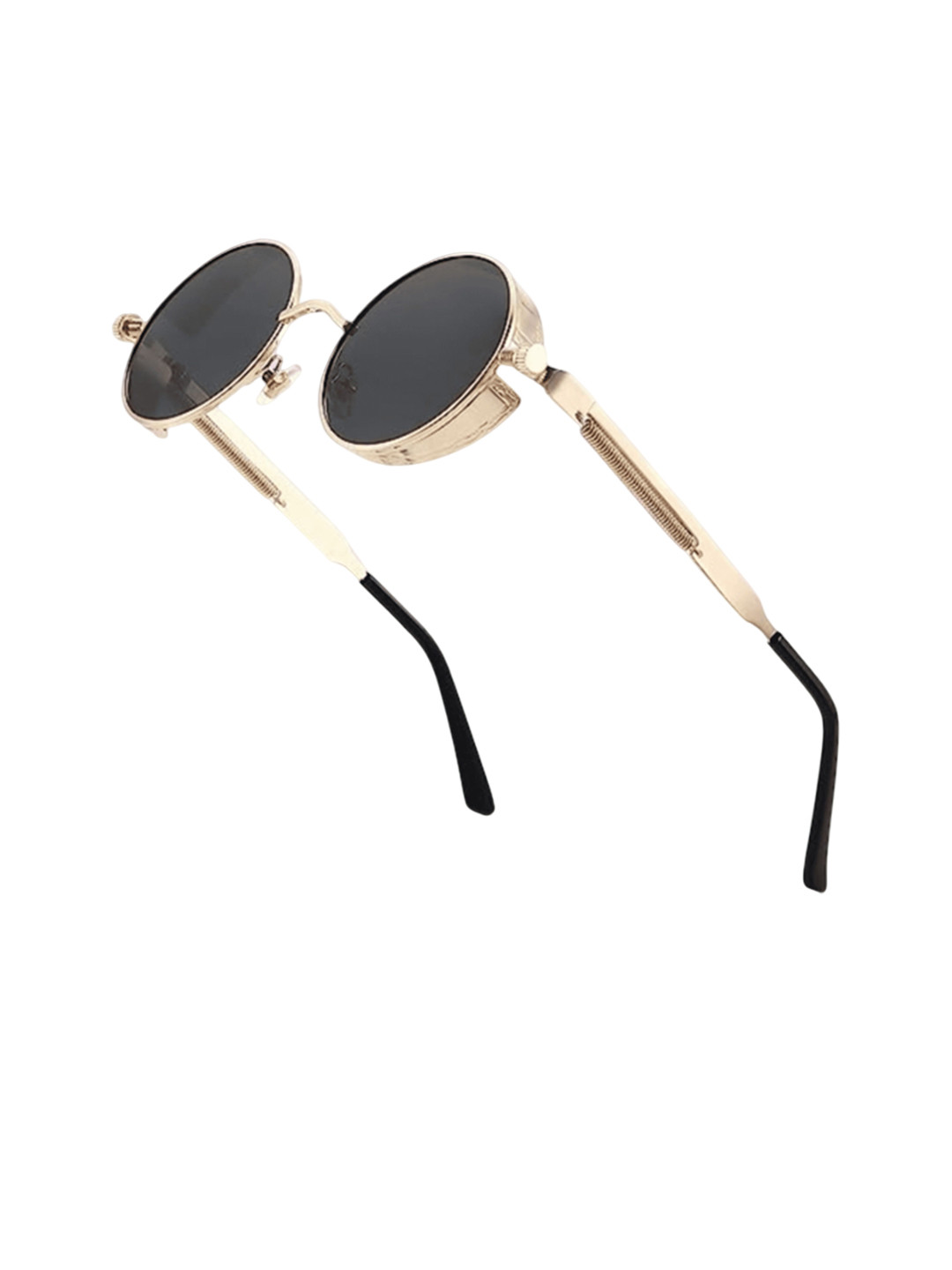 SPADEACES Women Full Rim UV Protected Round Sunglasses Steampunk Gold Black-01