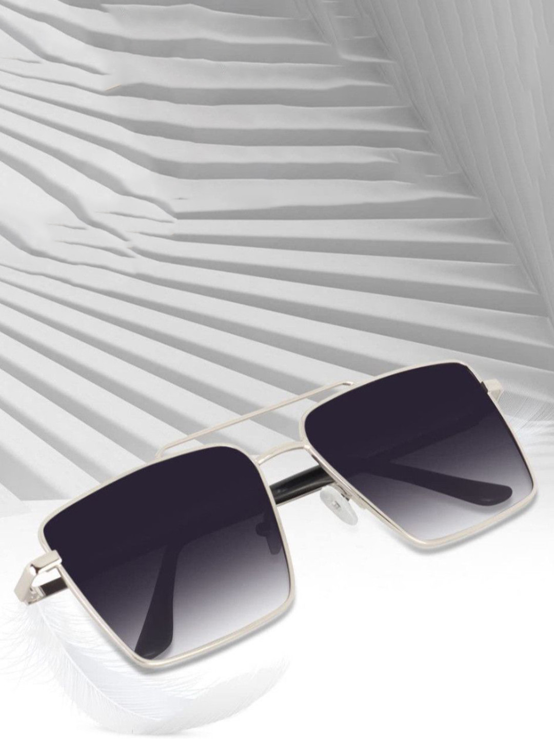 SPADEACES Men Square Sunglasses with UV Protected Lens HQ SILVER BLACK SQUARE_13_11