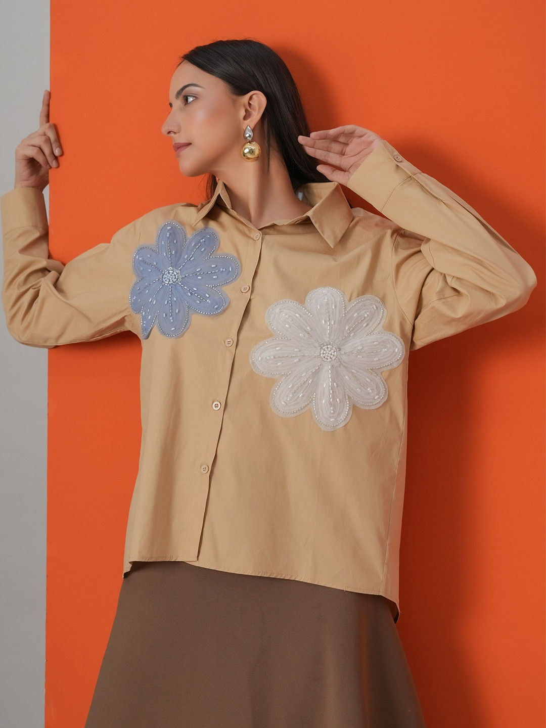 Heart Up My Sleeves Love in Bloom Floral Embroidered Long Sleeves Cotton Shirt