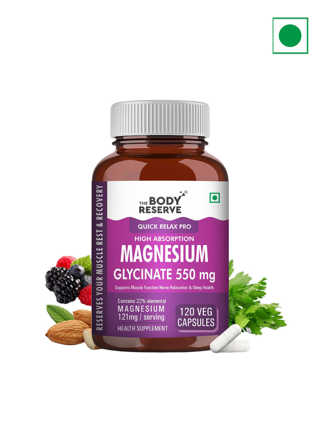 The Body Reserve Magnesium Glycinate 550 mg - 120 Capsules