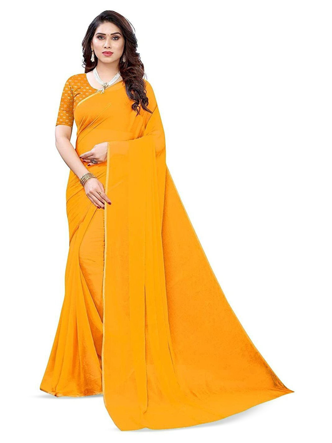 THE FASHION ATTIRE Yellow TIARAA Chiffon Saree With Blouse