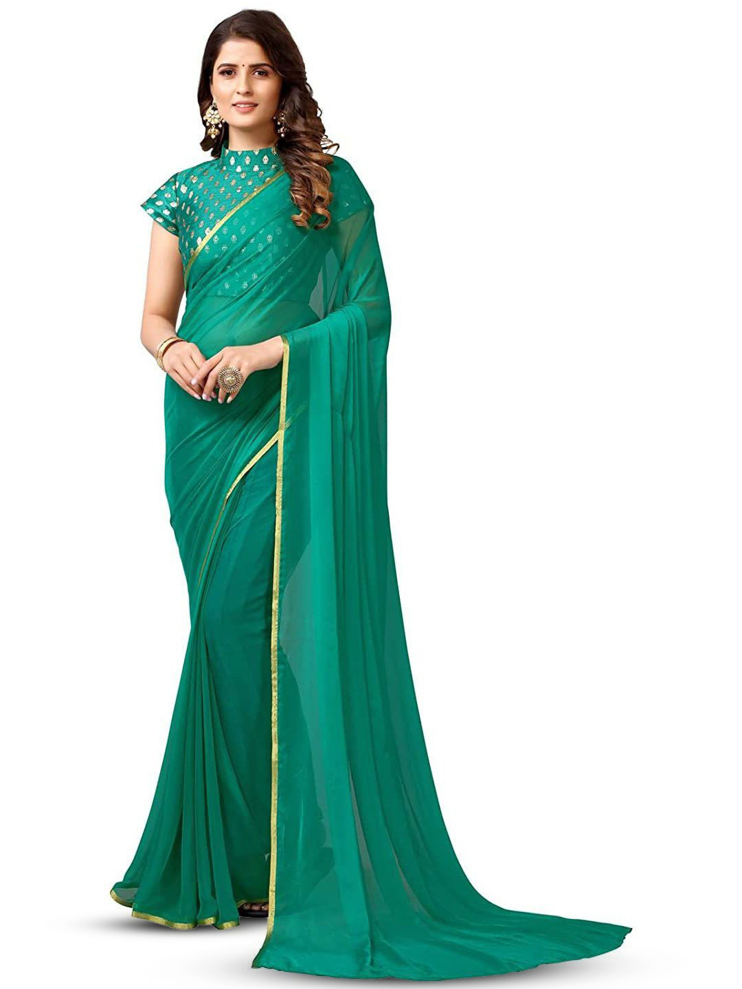 THE FASHION ATTIRE Poly Chiffon Saree with Unstitched Blouse Piece