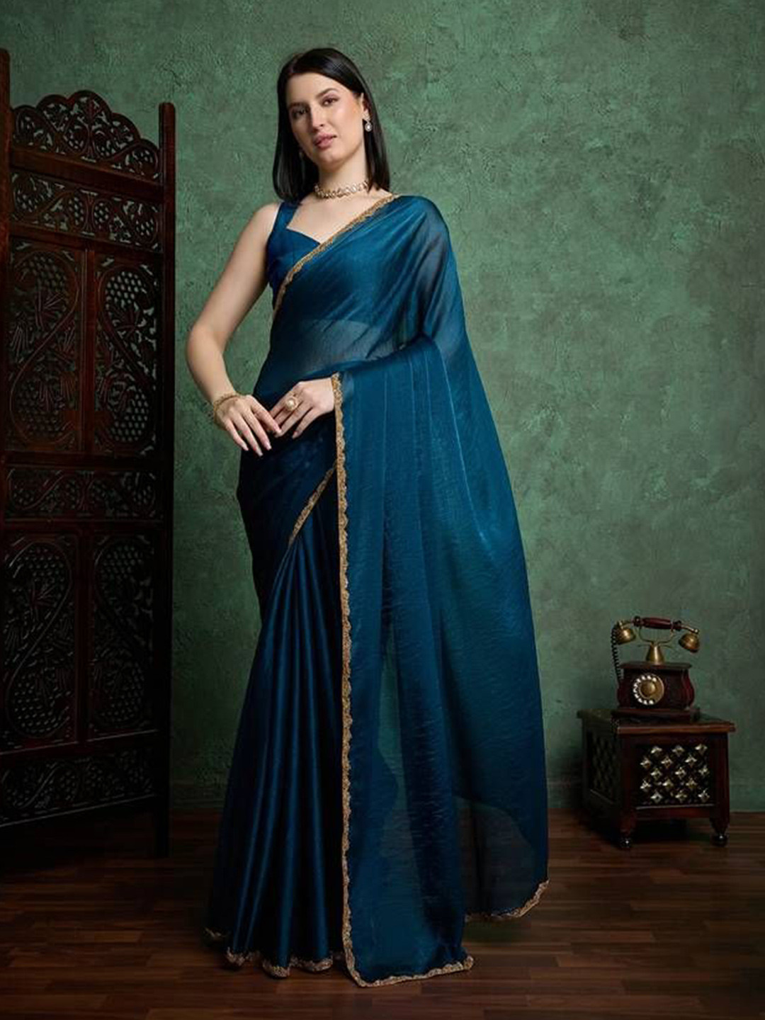 GHAN SALS Beads & Stones Embellished Saree