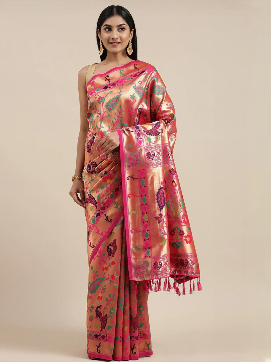 Pink Paithani Woven Design Saree With Zari Border Blouse