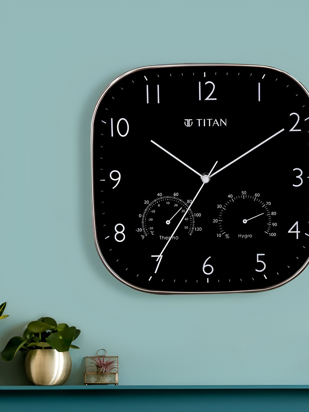 Titan Gold-Toned & Black Square Analogue Wall Clock
