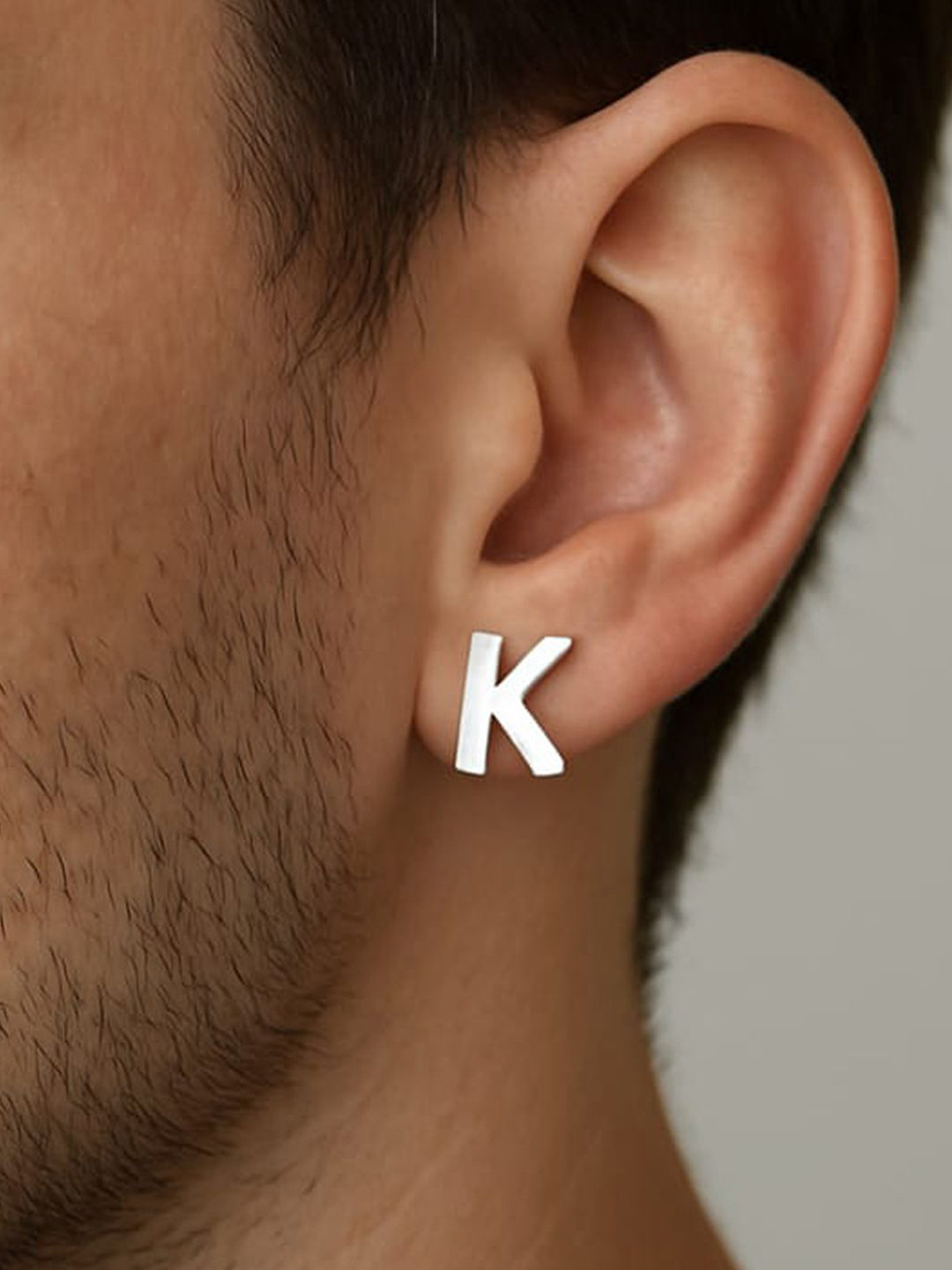 Goldnera Men 925 Sterling Silver Contemporary Letter K Stud