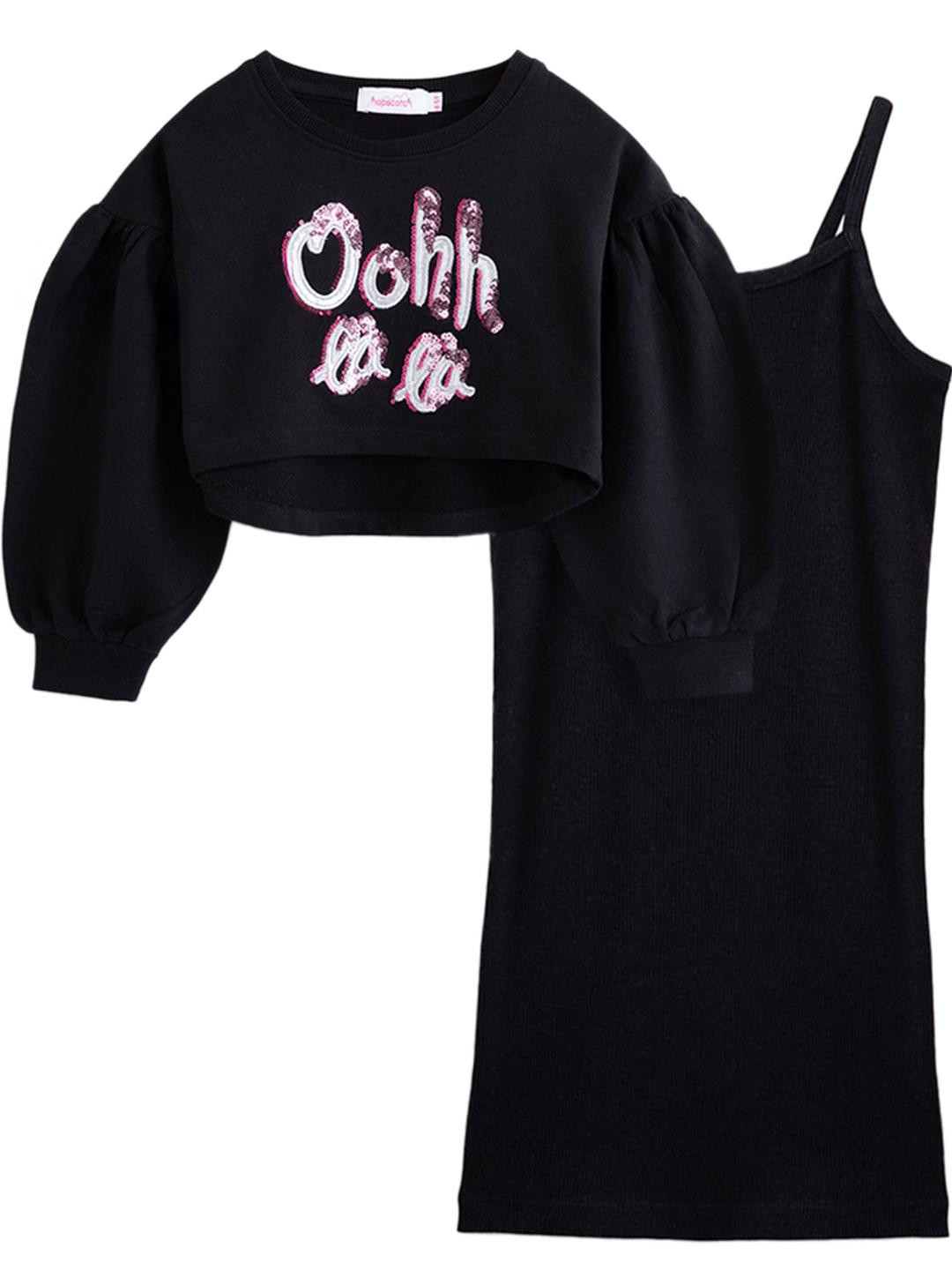 Hopscotch Girls Black Print A-Line Dress