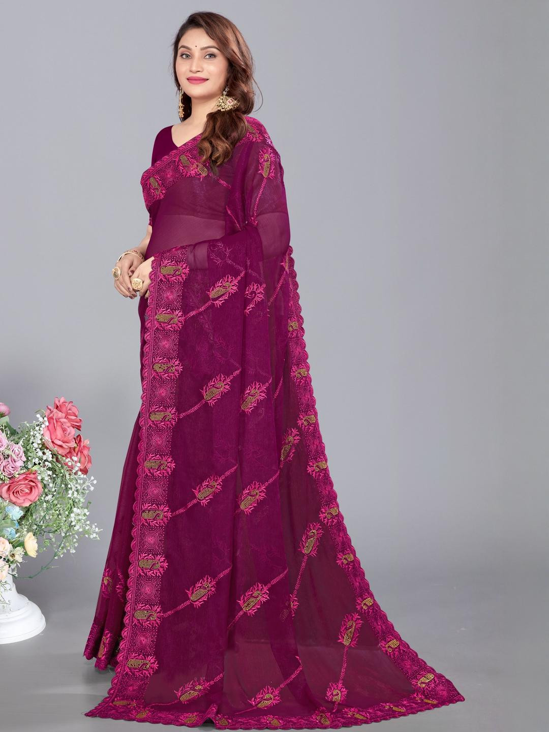 KSALIYA Purple Organza  Sarees