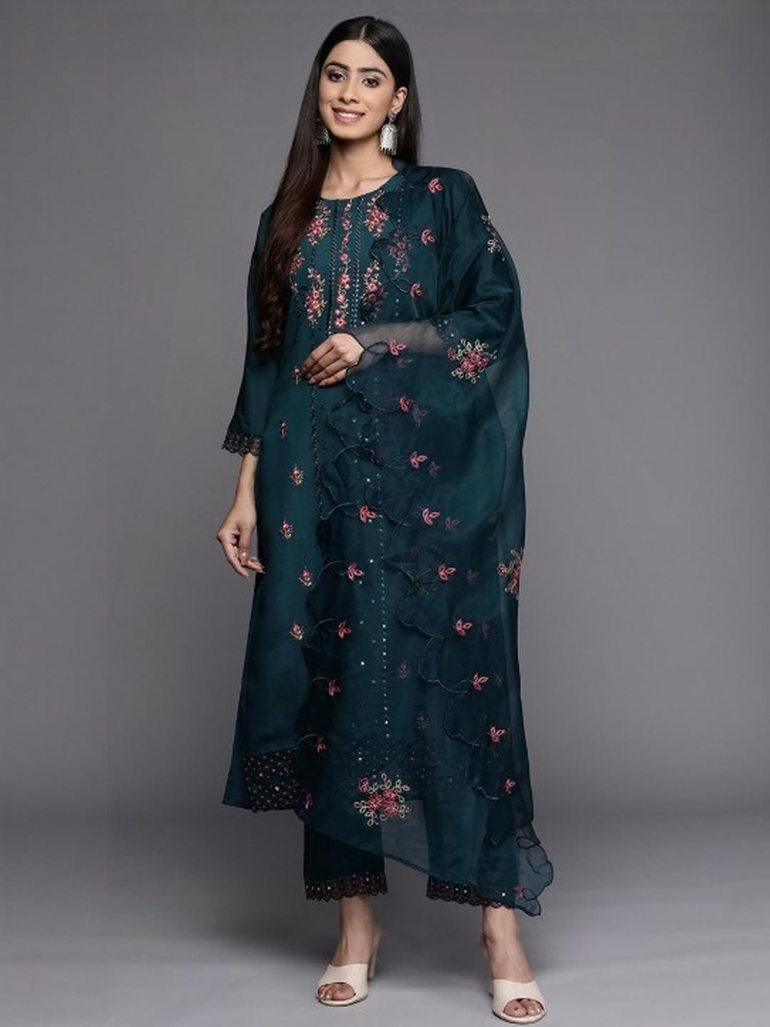 Anouk Women Green Silk Kurta Sets