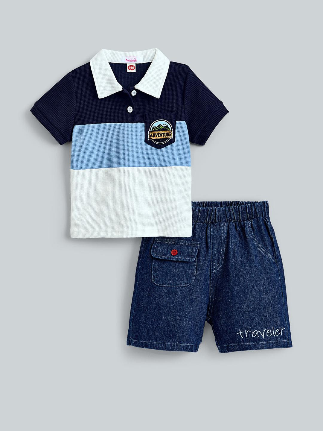 2-Pc Colourblock Polo T-shirt & Shorts