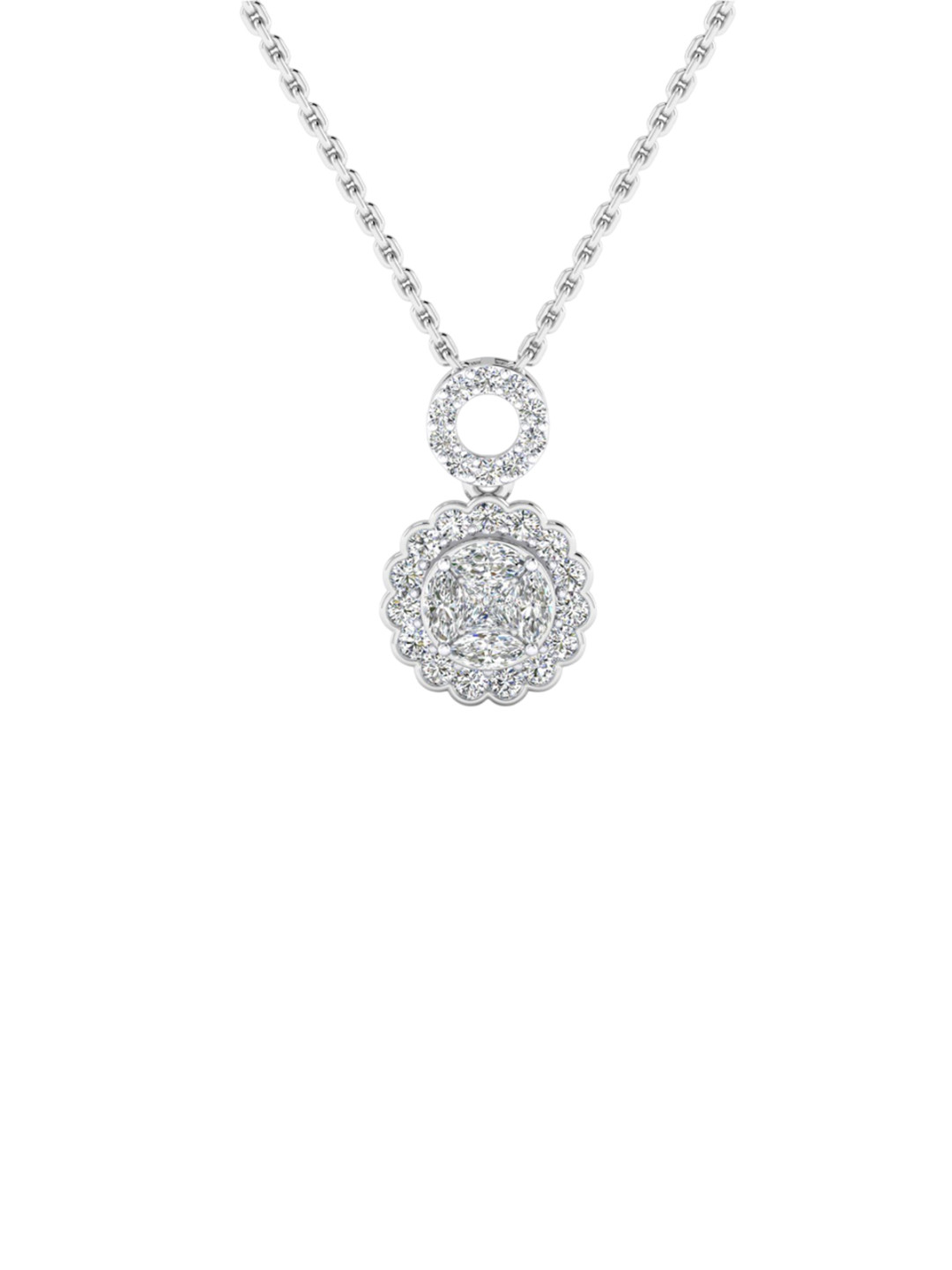 SHINE ETERNAL 18K White Gold Lab Grown Diamond Radiant Halo Pendant-1.92g