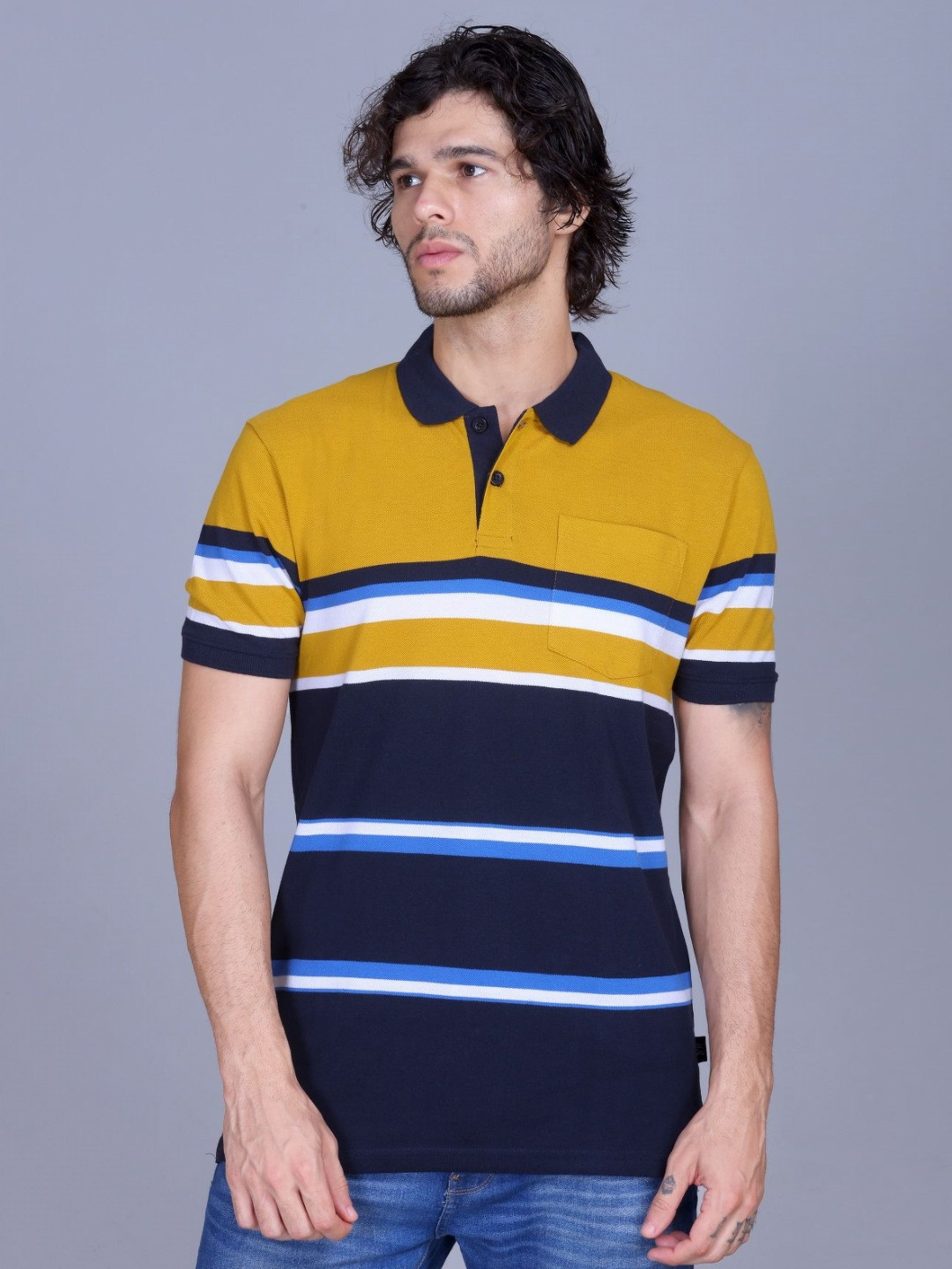 HARBOR N BAY Striped Polo Collar Short Sleeves Pocket T-shirt