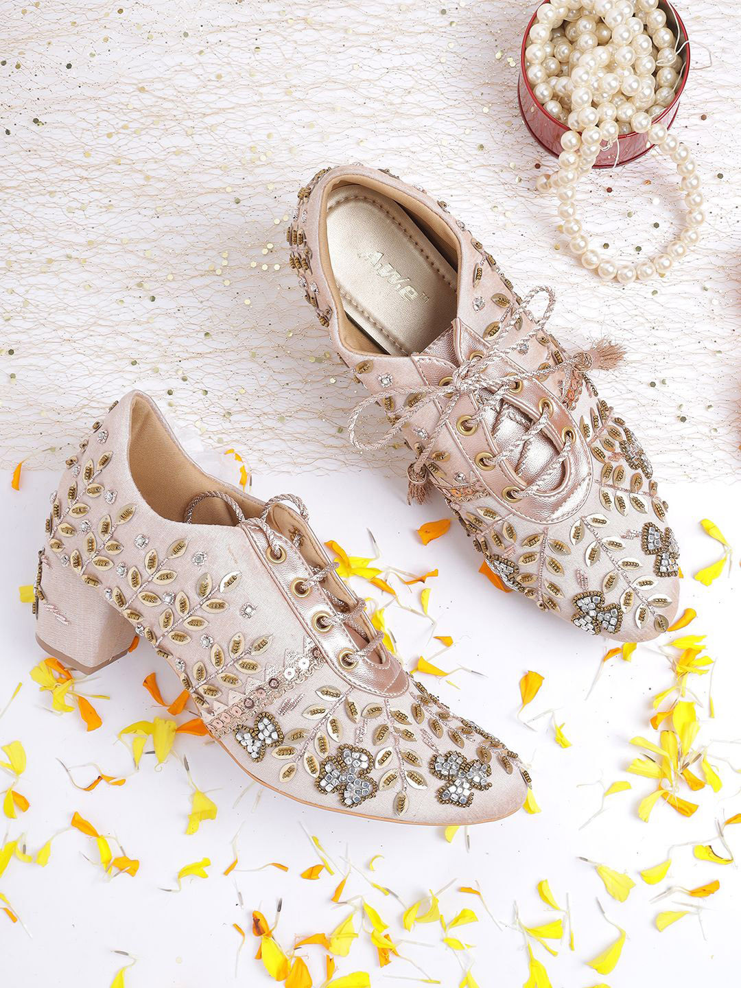 AIWIE Embellished Block Heel Sandals