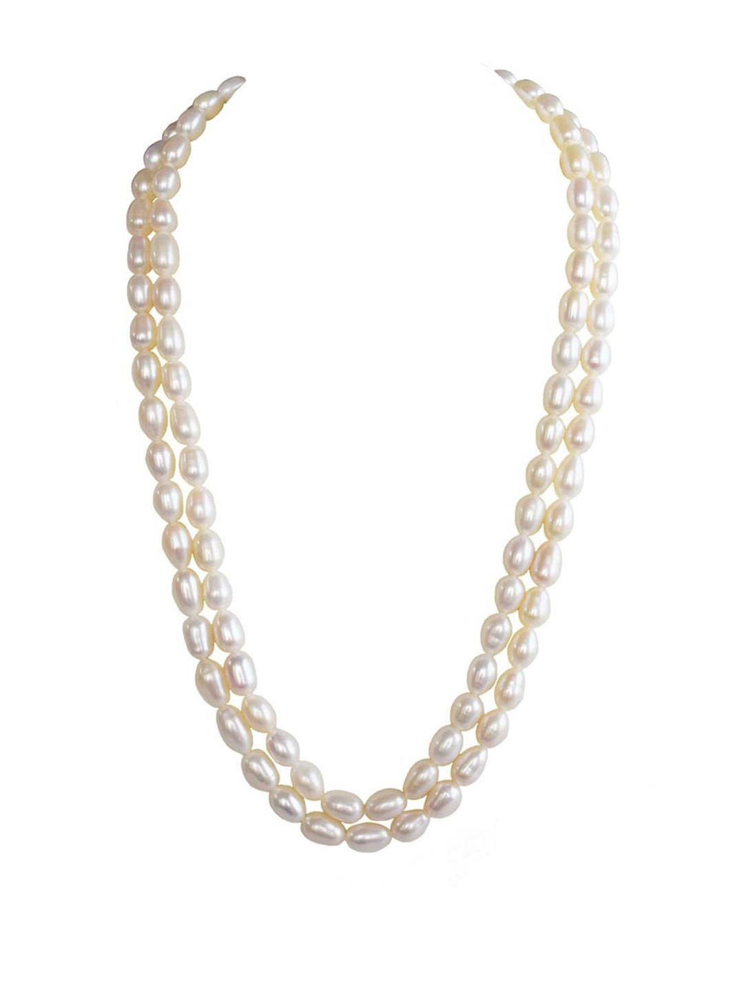 Surat Diamond Jewellery Two Line Real Elongated Pearl Necklace