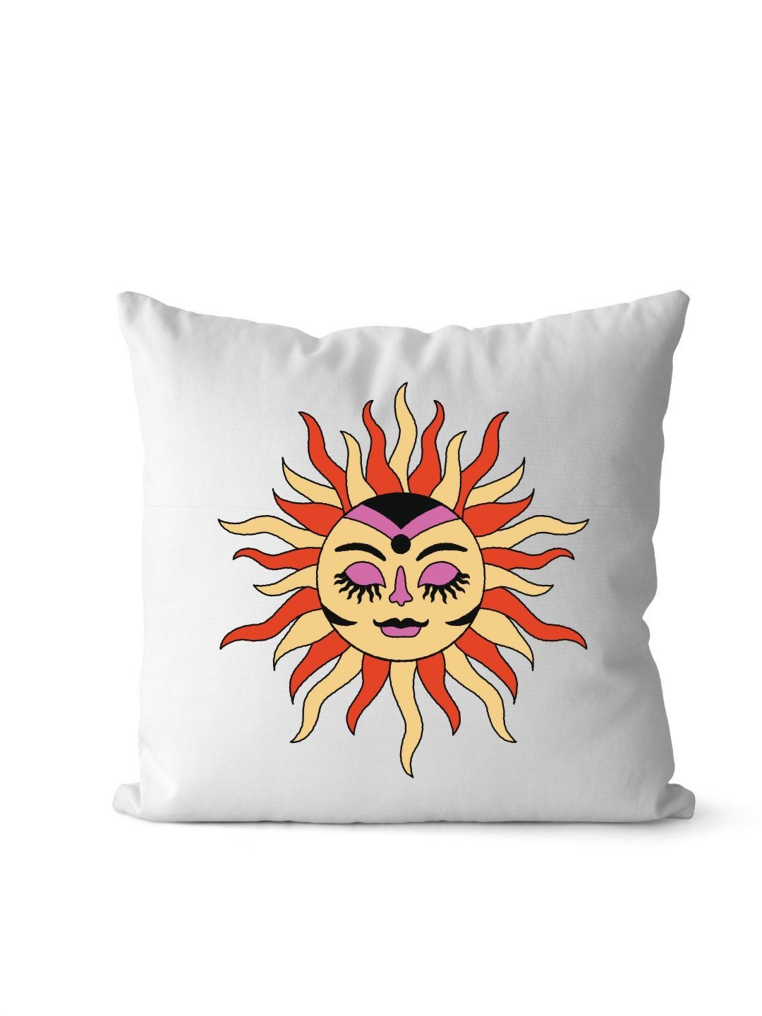 Loops n knots White & Red Boho Colorful Sun Face Printed Pre-Filled Cushion