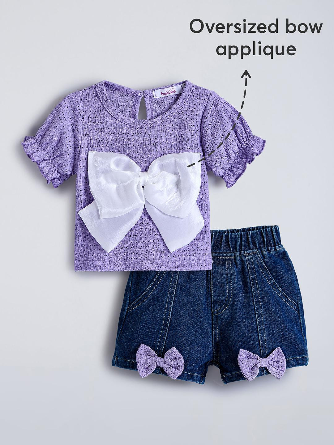 Hopscotch Girls Oversized Bow Applique Top with Shorts