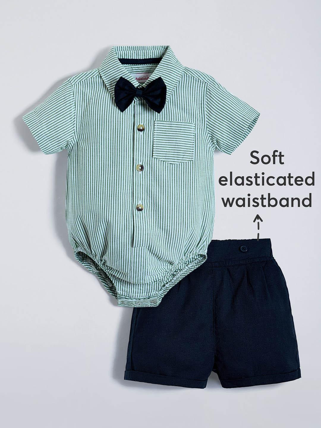 2-Pc Striped Onesie & Shorts