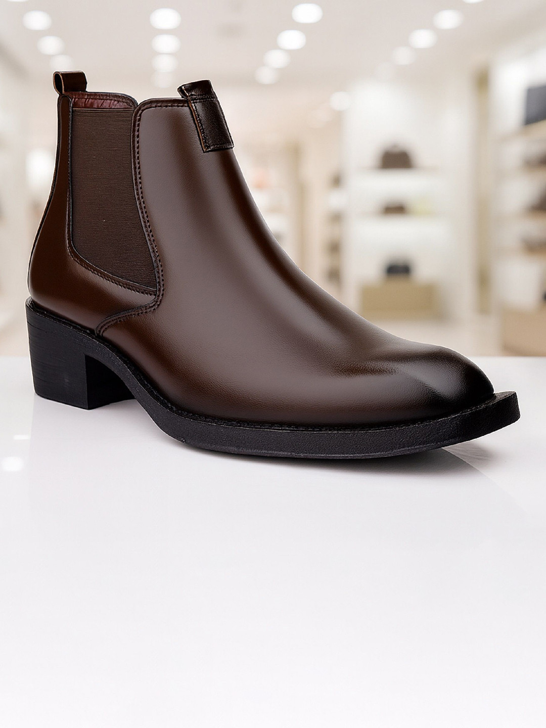 Bxxy Men Height Increasing High Heel Ankle-Length Formal Chelsea Boots