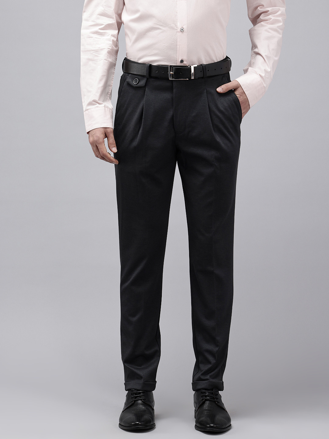 Van Heusen Men Geometric Printed Electro Slim Fit Pleated Formal Trousers