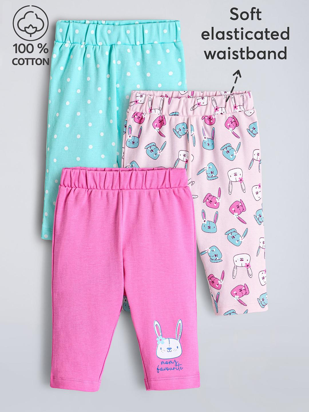 Hopscotch Girls Pack Of 3 Bunny Prints Cotton Pants