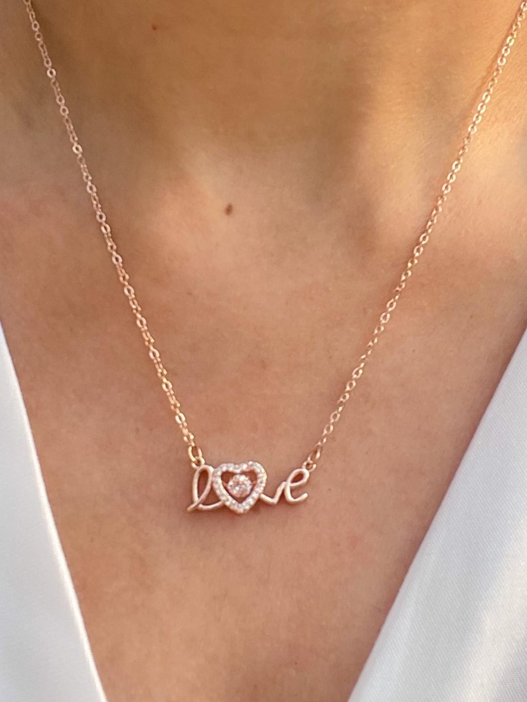 LOLO LePA Women Rose Gold-Plated Artificial Stone Studded Love Pendant With Chain