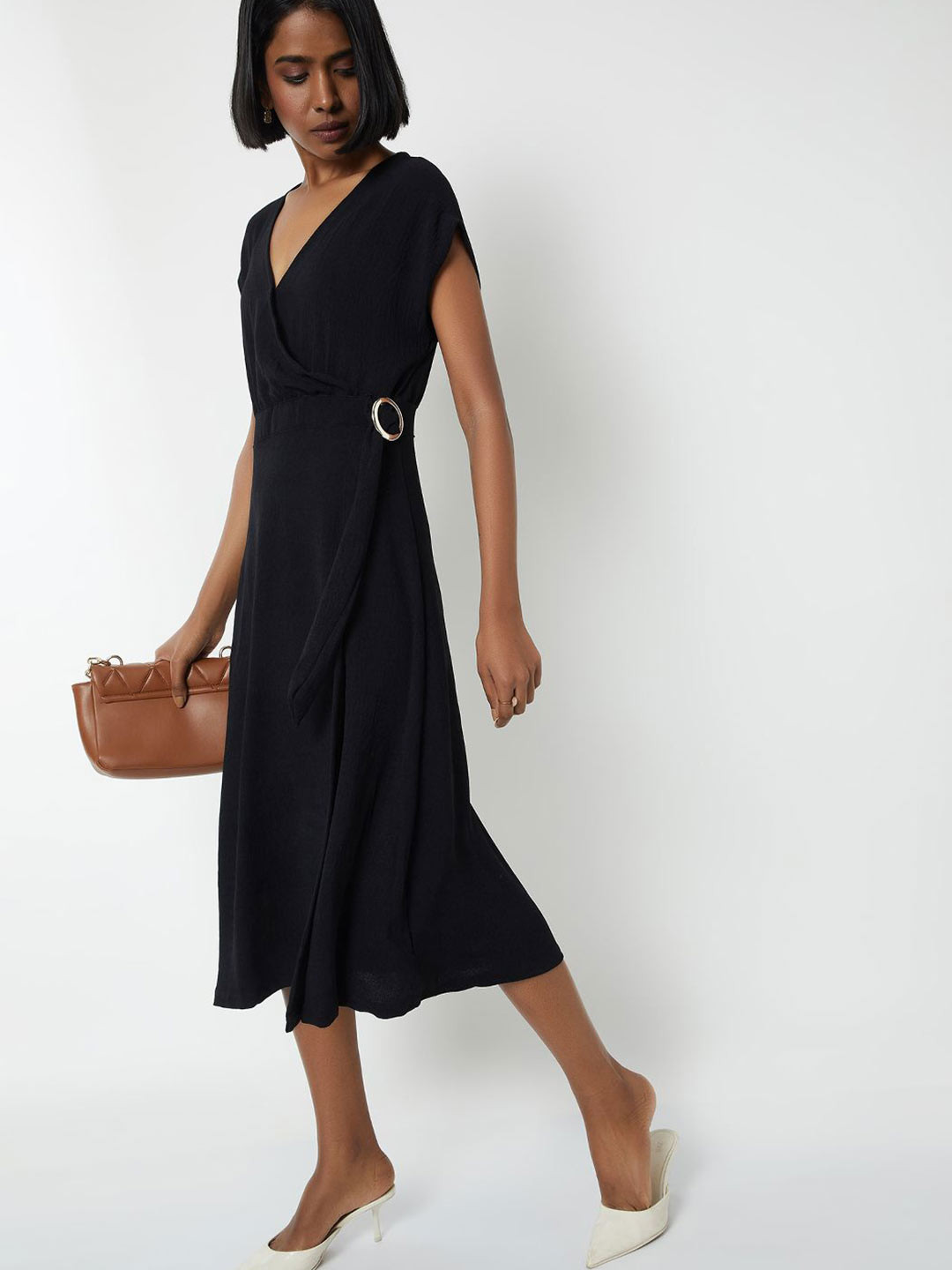 max Women Wrap Midi Cotton Dress