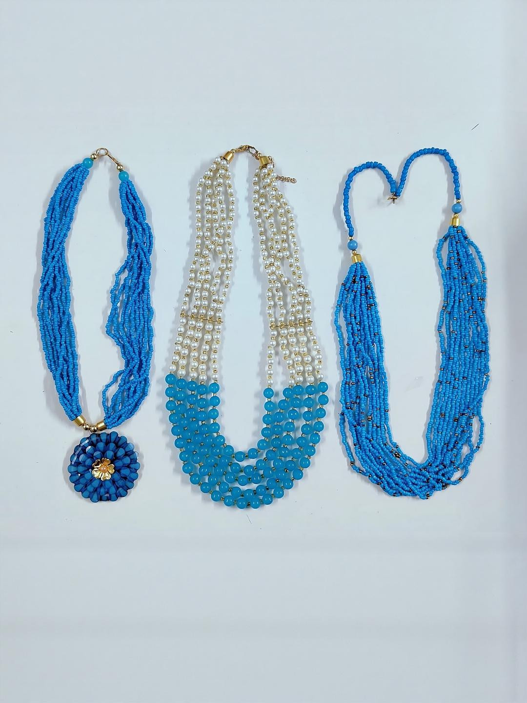 Grace Collections Women Pack Of 3 Blue Gold-Plated Artificial Beads Jewellery Set