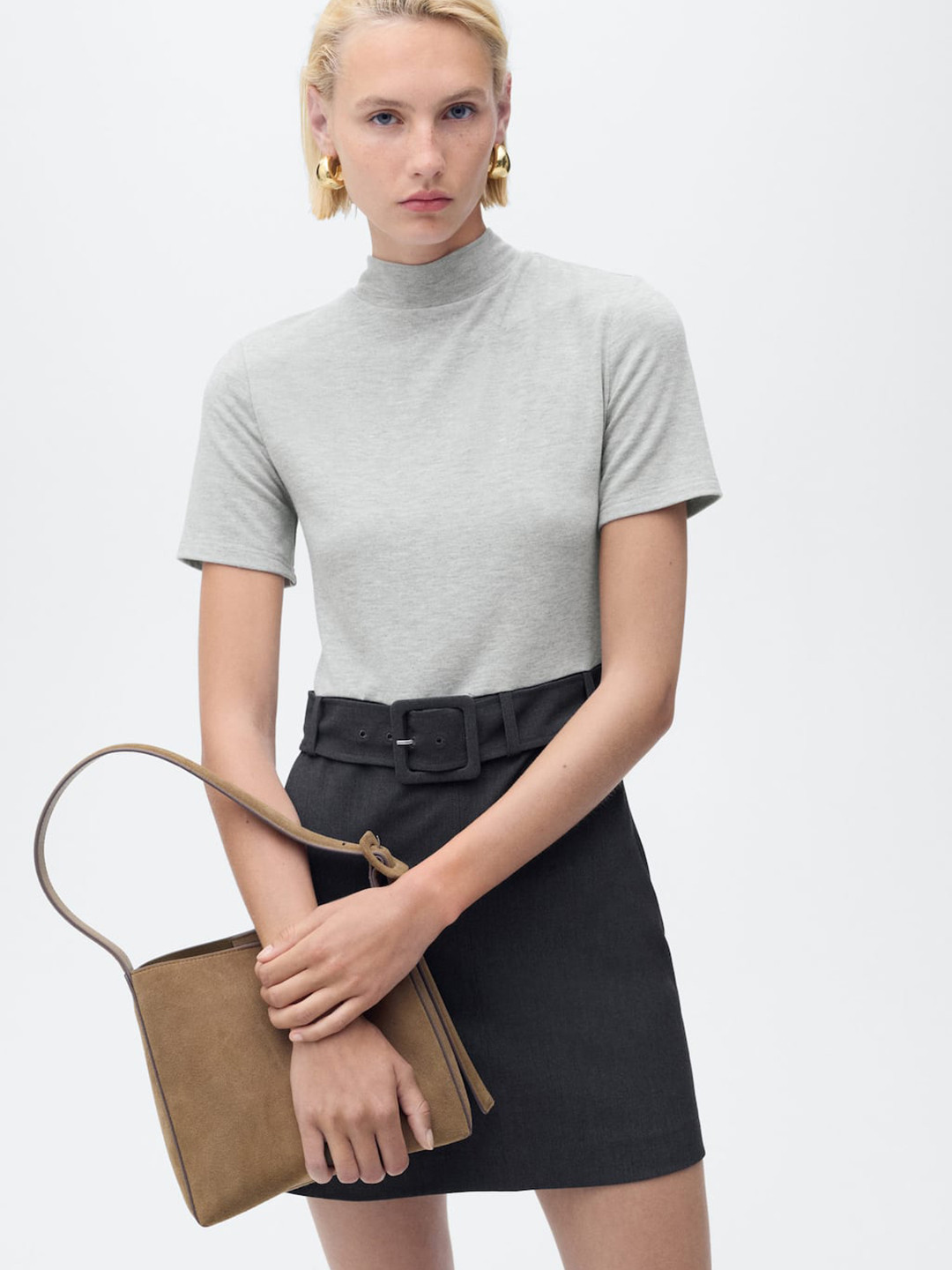 MANGO Colourblocked A-Line Mini Dress with Belt