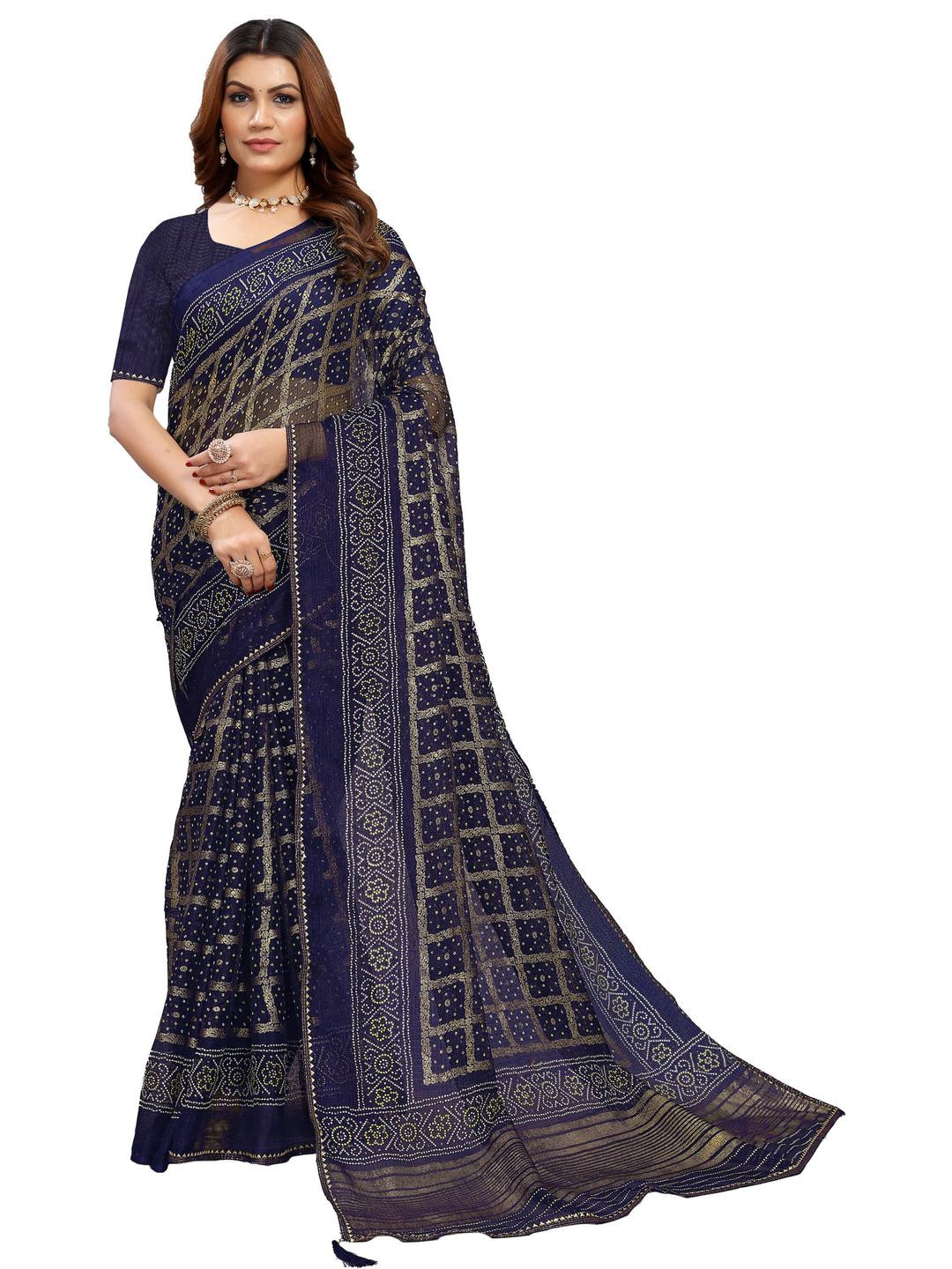 KANOODA Bandhani Printed Kota Doria Net Saree