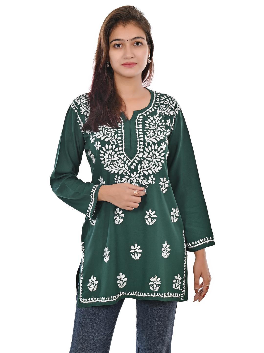 MALABIS Women Rayon Short Chikankari Top