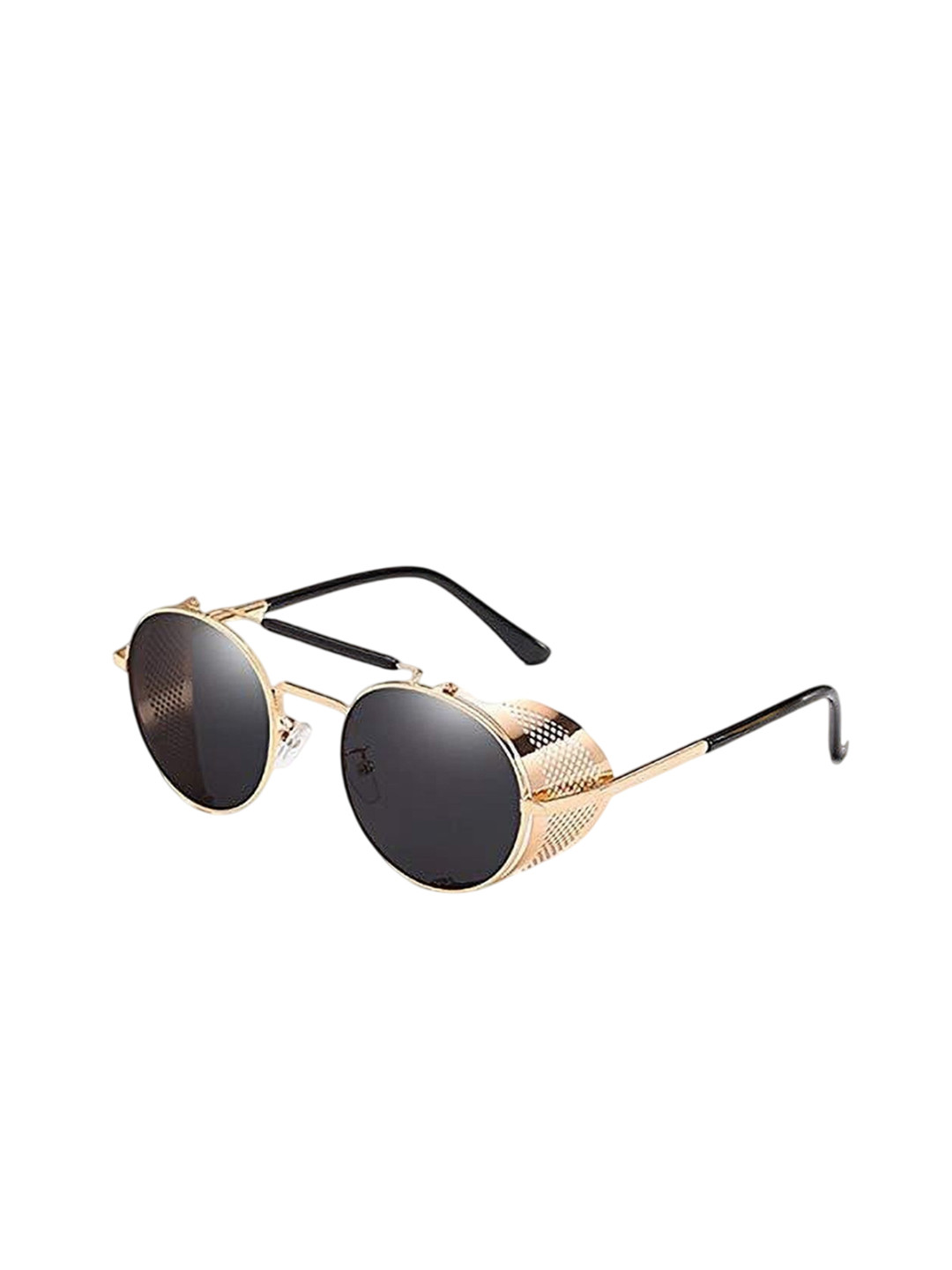 SPADEACES Unisex Full Rim Round Black Lens & Gold-Toned Round Sunglasses