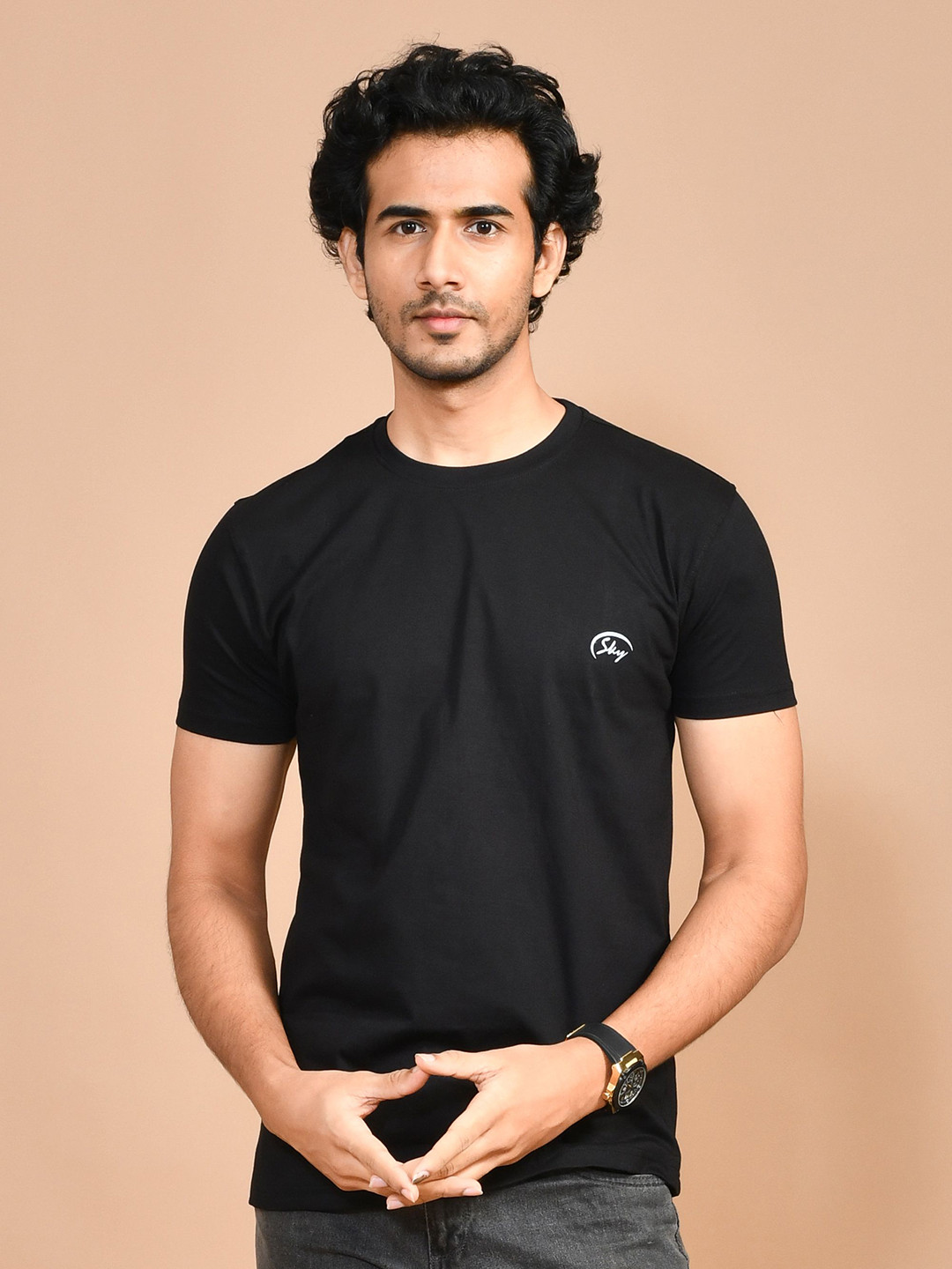 SKYKNIT Brand Logo Printed Slim Fit Cotton T-shirt