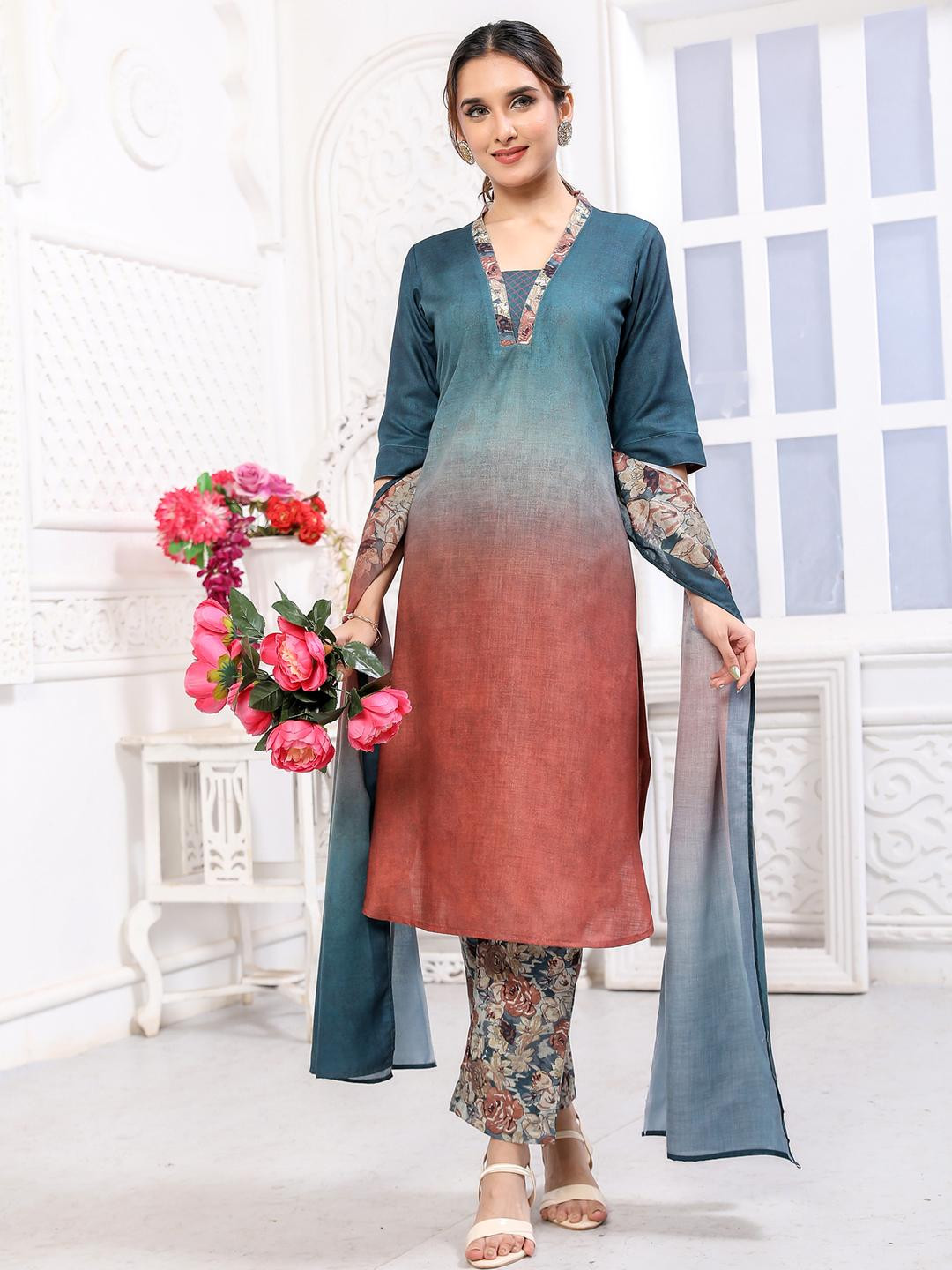 JYA Women Rust Polyester Kurta Sets