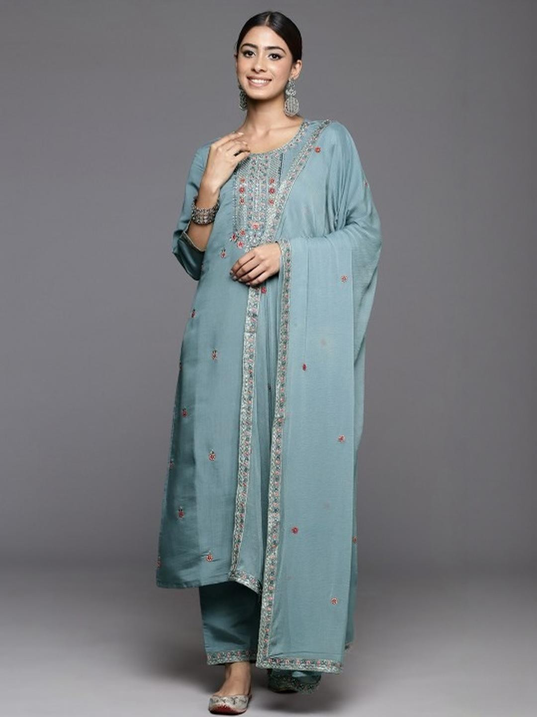 Anouk Women Blue Silk Kurta Sets