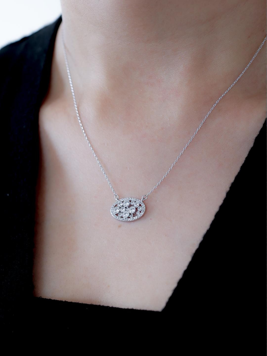 LOLO LePA Women Silver Plated American Diamond Pendant With Chain