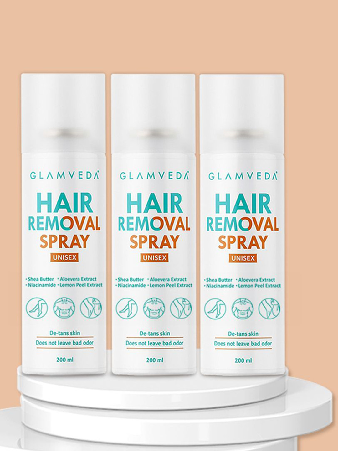 GLAMVEDA Set Of 3 Painless Hair Removal Spray With Aloe Vera - 200 ml Each