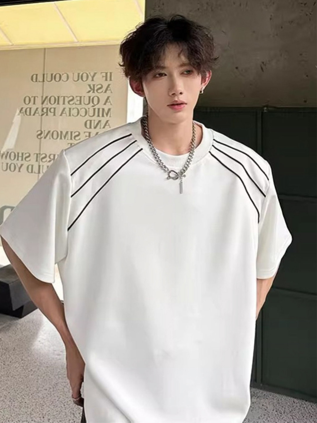 StyleCast Men's Oversized Striped Longline T-shirt