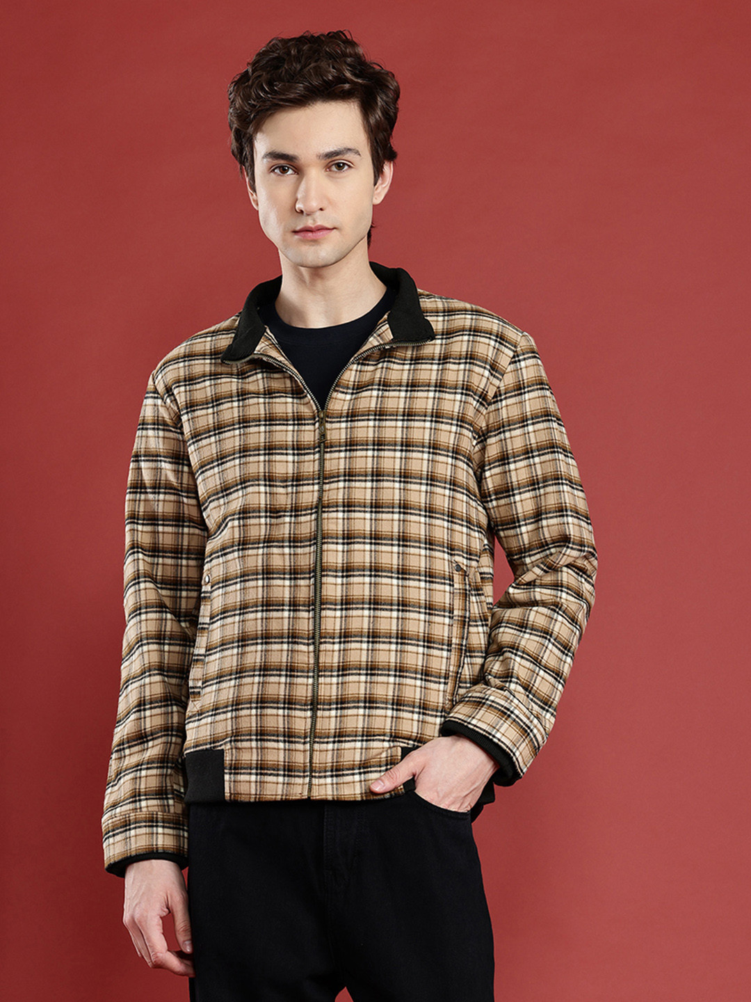 Leather Retail Men Checked Woollen Lightweight Tweed Tailored Jacket