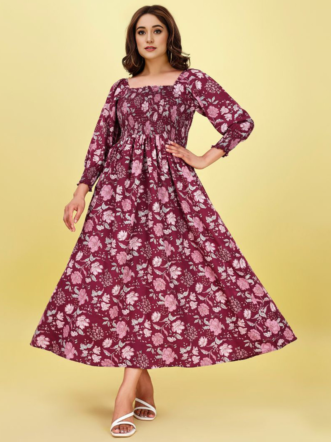 Pinly Peter Women Prined Puff Sleeves Fit & Flare Dress