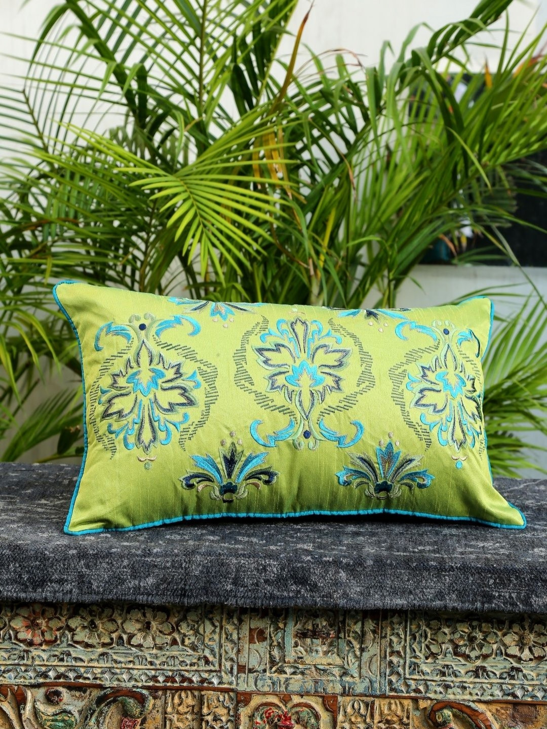 Revive Home Green & Blue Ethnic Motifs Rectangle Cushion Cover
