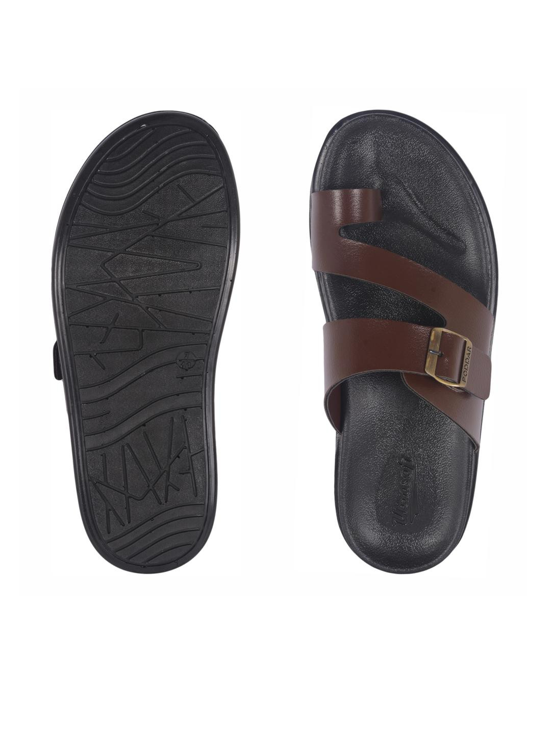 Poddar Men Brown Slip-On Toe-Ring Slippers