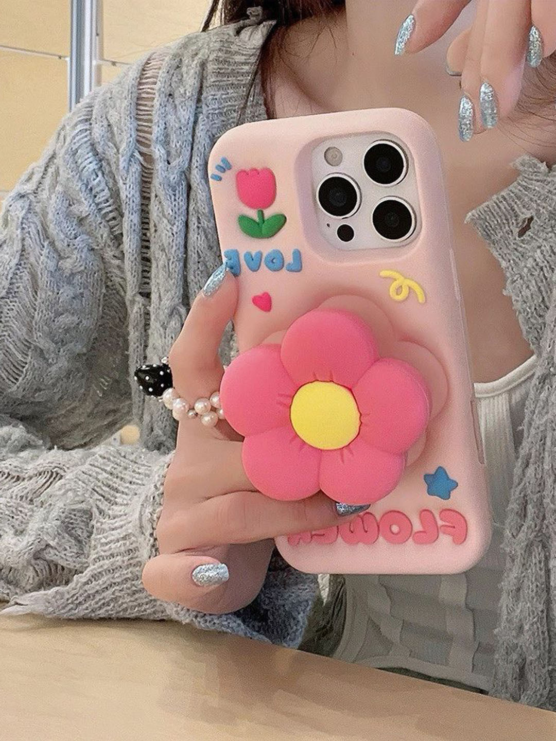 CASE CREATION Cute 3D Flower Petal Love Cartoon Printed iPhone 12 Pro Bumper Case