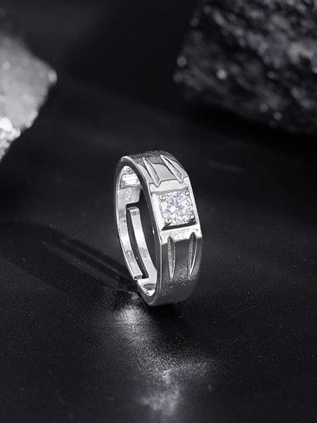 GIVA Men 925 Silver Rhodium-Plated Zircon Studded Charm Away Ring For Him