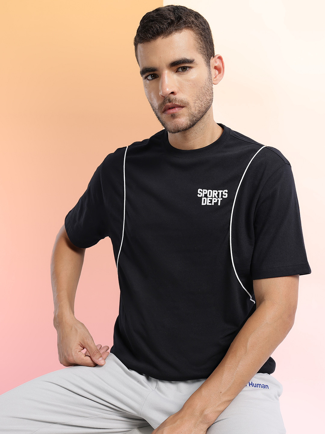 HRX by Hrithik Roshan Placement Print Contrast Piping Round Neck Lifestyle T-shirt